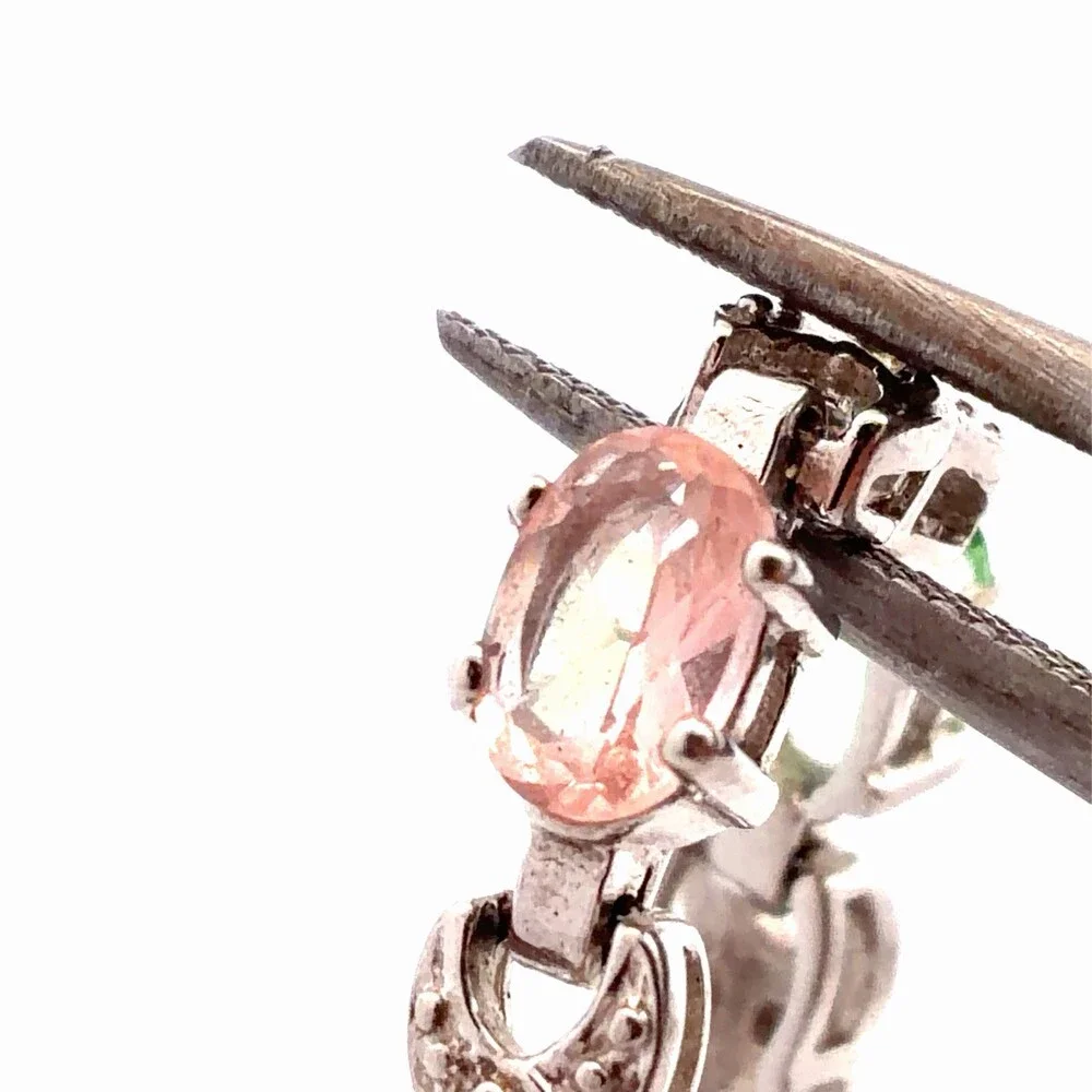 Designer Sterling Silver Pink & Green Cubic Zirconia Chain Link Tennis Bracelet